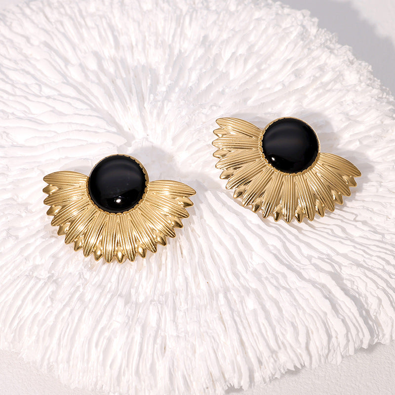 Geometric Fan-Shaped Earrings in Stainless Steel with Gold Plating for Women Minimalist Elegant French Vintage Style