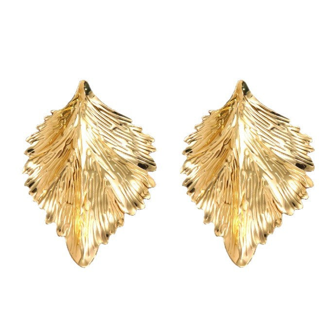 Vintage Luxury Geometric Leaf Stamped Stainless Steel Earrings for Women