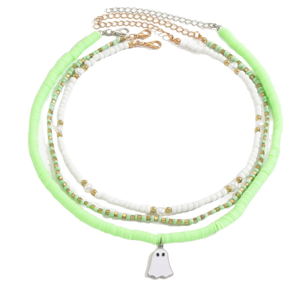 Collar colgante fantasma estilo bohemio con cuentas de arcilla polimérica en cadena regular para mujer
