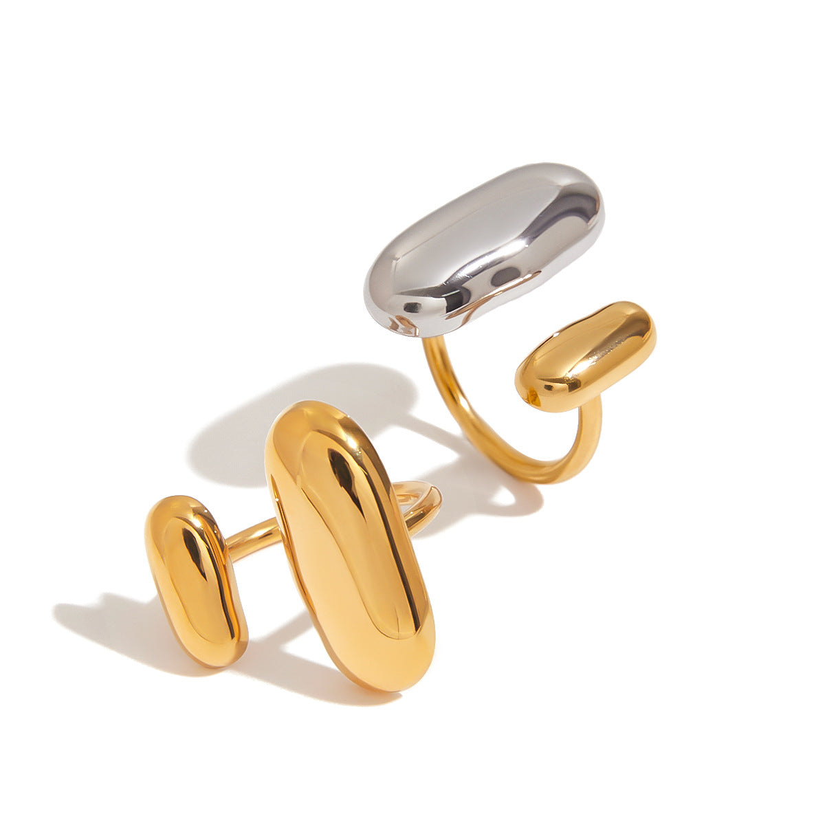 Anillo de acero inoxidable chapado ovalado geométrico elegante de lujo para mujer