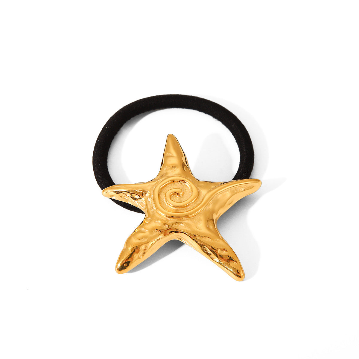 Horquilla de estrella de mar de acero inoxidable bañada en oro de 18 quilates, estilo Ins, con alta elasticidad para coleta de caballo