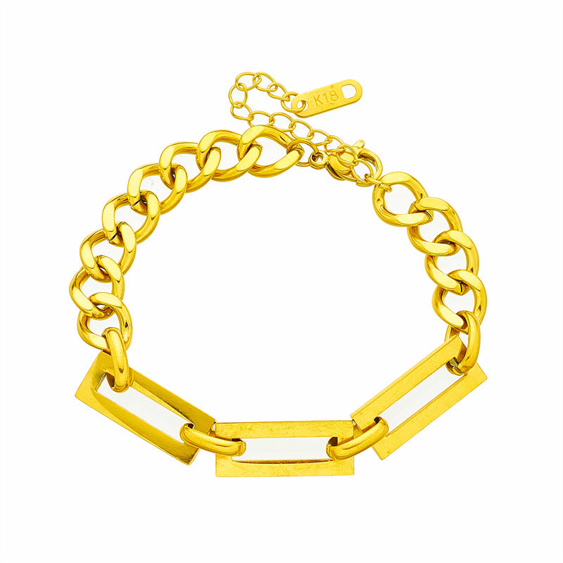 Minimalist Titanium Steel Plated Chunky Link Necklace and Bracelet Set for Women and Men