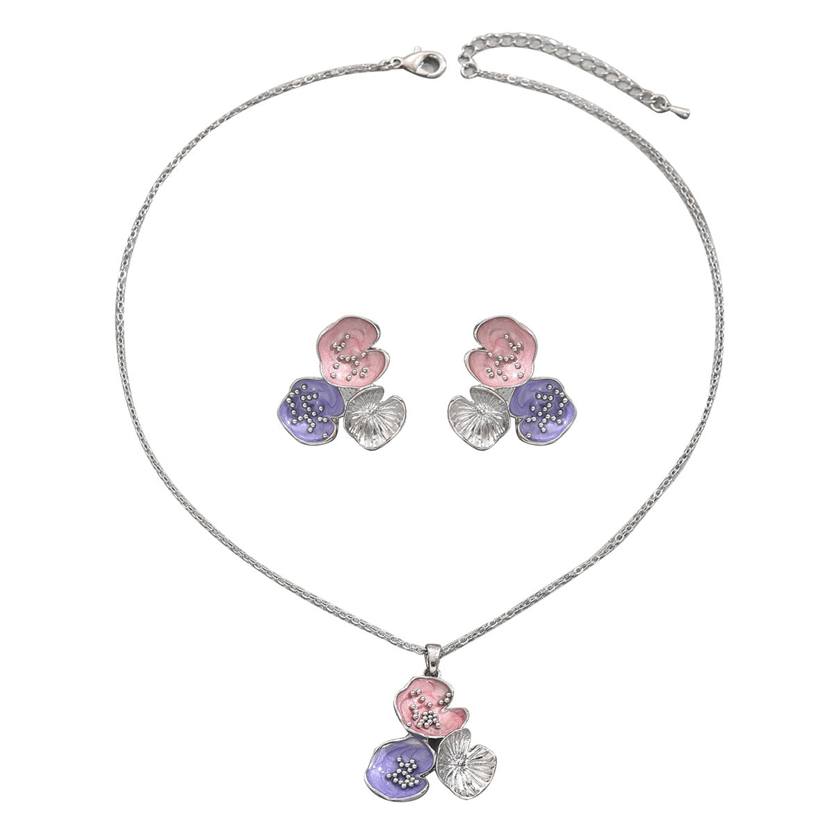 Set collana e orecchini in lega minimalista floreale con finitura smaltata da donna