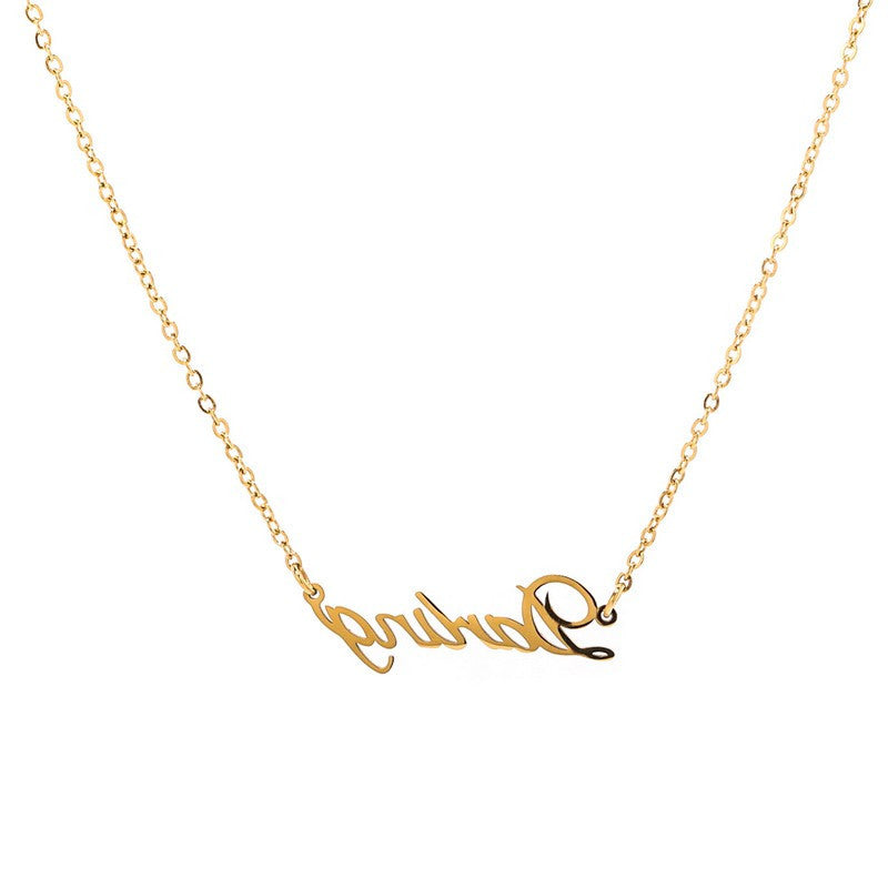 Collana Minimalista da Donna in Acciaio al Titanio a Forma di Lettera, Placcata Oro 18K con Catenina a O