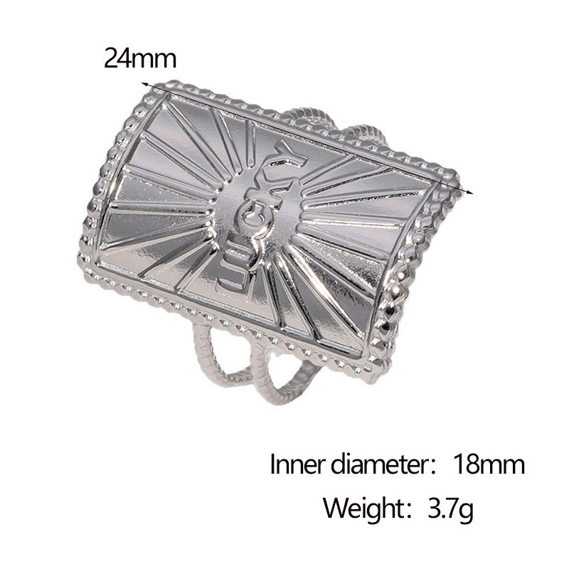 Anello aperto regolabile in acciaio inossidabile geometrico minimalista da donna con finitura galvanica