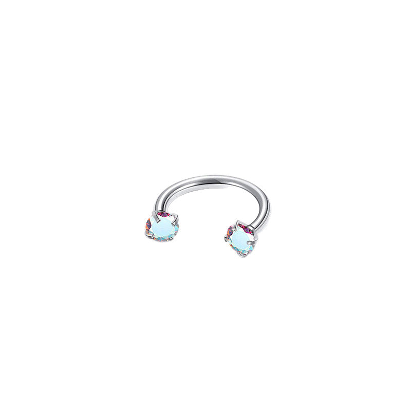 Fashion OL Style Horseshoe-Shaped Titanium Alloy Nose Stud with Polished Finish and Cubic Zirconia Inlay for Unisex Piercing