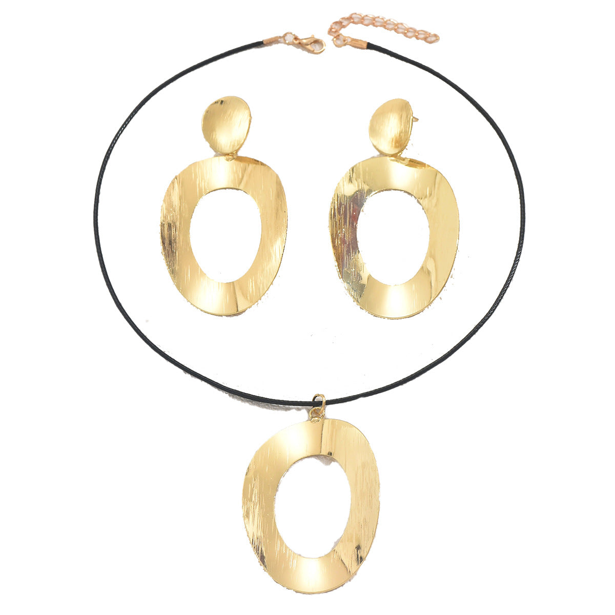 Minimalist Geometric Large Hoop Earrings and Long Necklace Set for Women Alloy with Plating Finish