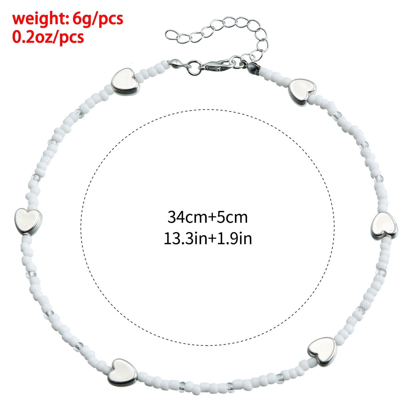 Bohemian Style Heart-Shaped Beaded Necklace for Women with Alloy Pendant and Plated Finish
