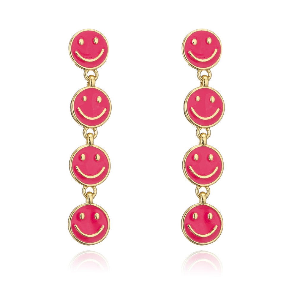 Original Design Geometric Copper Earrings with Enamel Smile Charm for Women
