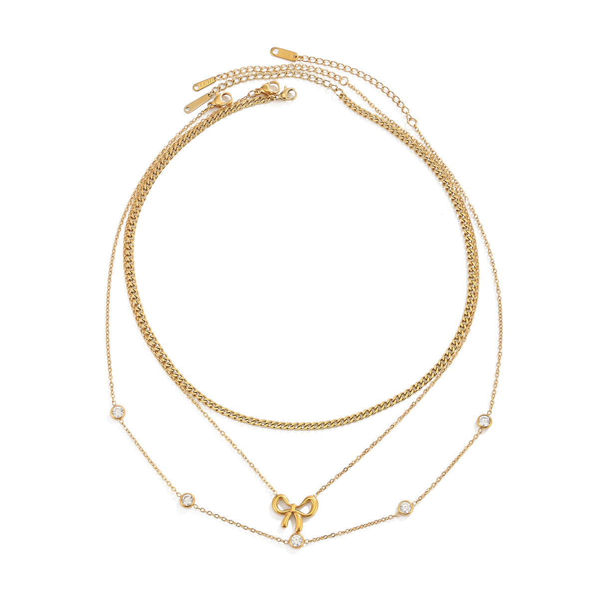 Sweet Geometric Stainless Steel Bow Pendant Necklace with PVD Plating for Women