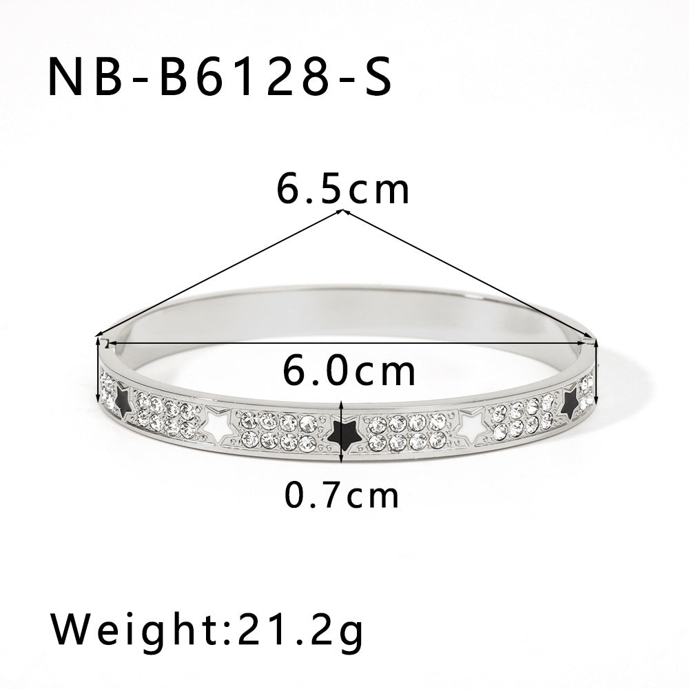 Ins Style Stainless Steel Waterproof Bracelet with Zircon Inlay White Abalone Shell and 18K Gold Plated Finish
