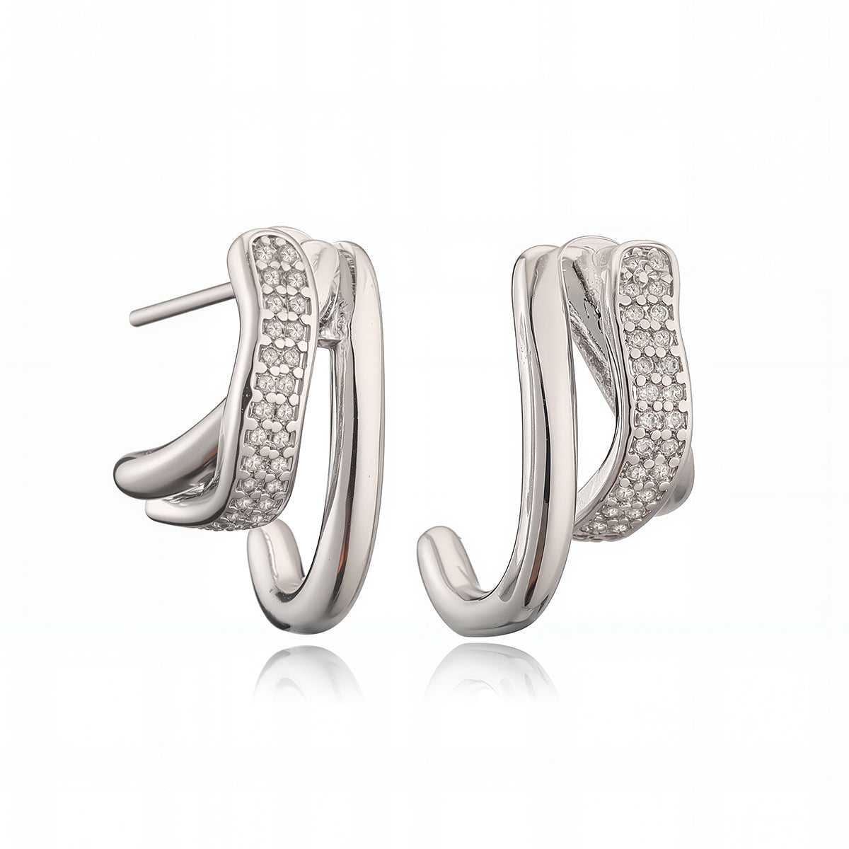 Elegant Minimalist Geometric Brass 18K Gold Plated Cubic Zirconia Stud Earrings for Women