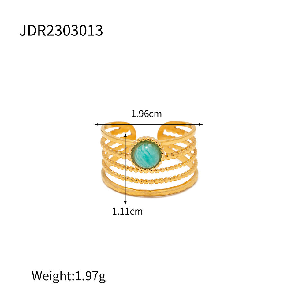 Anello minimalista geometrico in acciaio inossidabile con placcatura in oro 18 carati e malachite naturale per donna