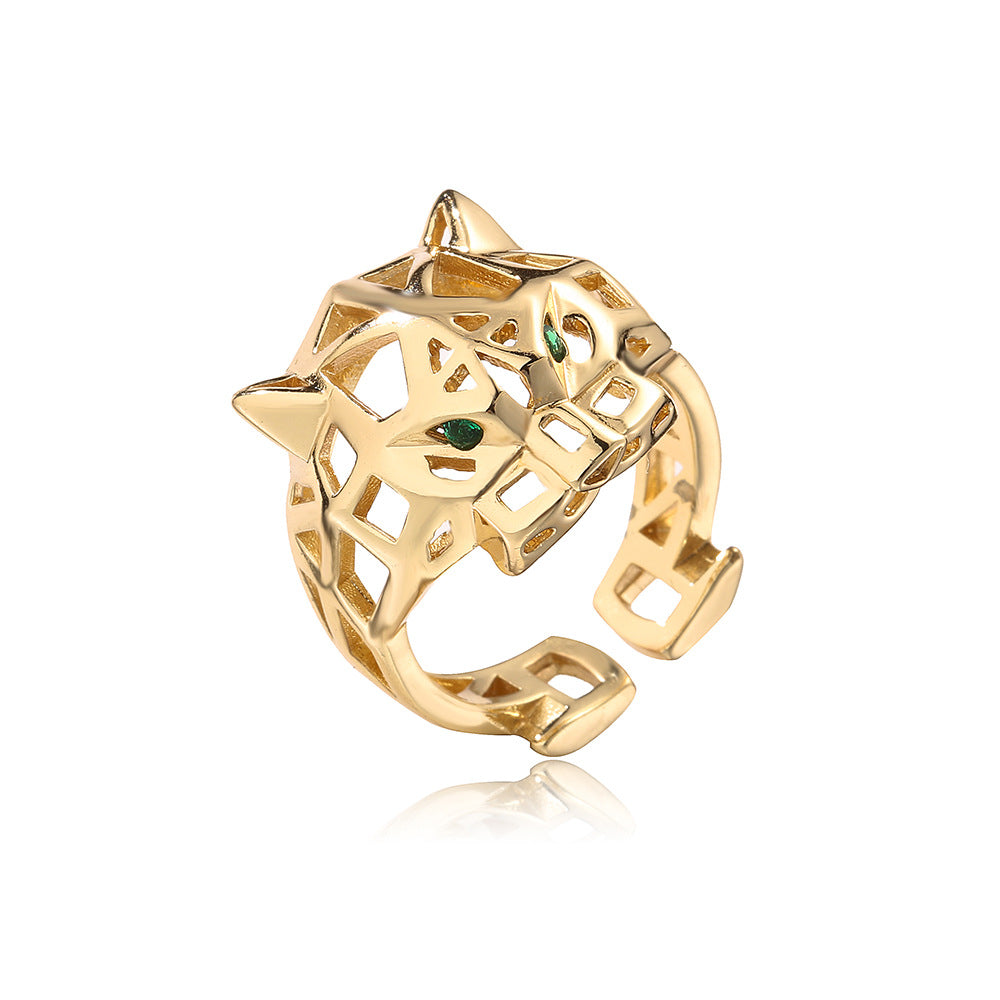 Anello da donna in rame a forma di animale geometrico, minimalista, placcato in oro 18 carati con zirconi micro-pavé