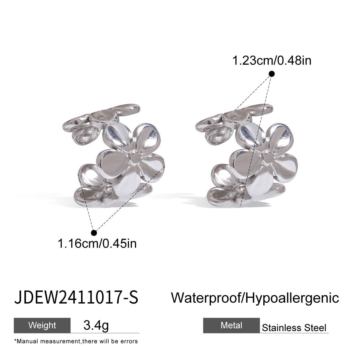 Orecchini a clip in acciaio inossidabile a forma di fiore con finitura placcata per donna – Gioielli geometrici di moda per orecchie non forate