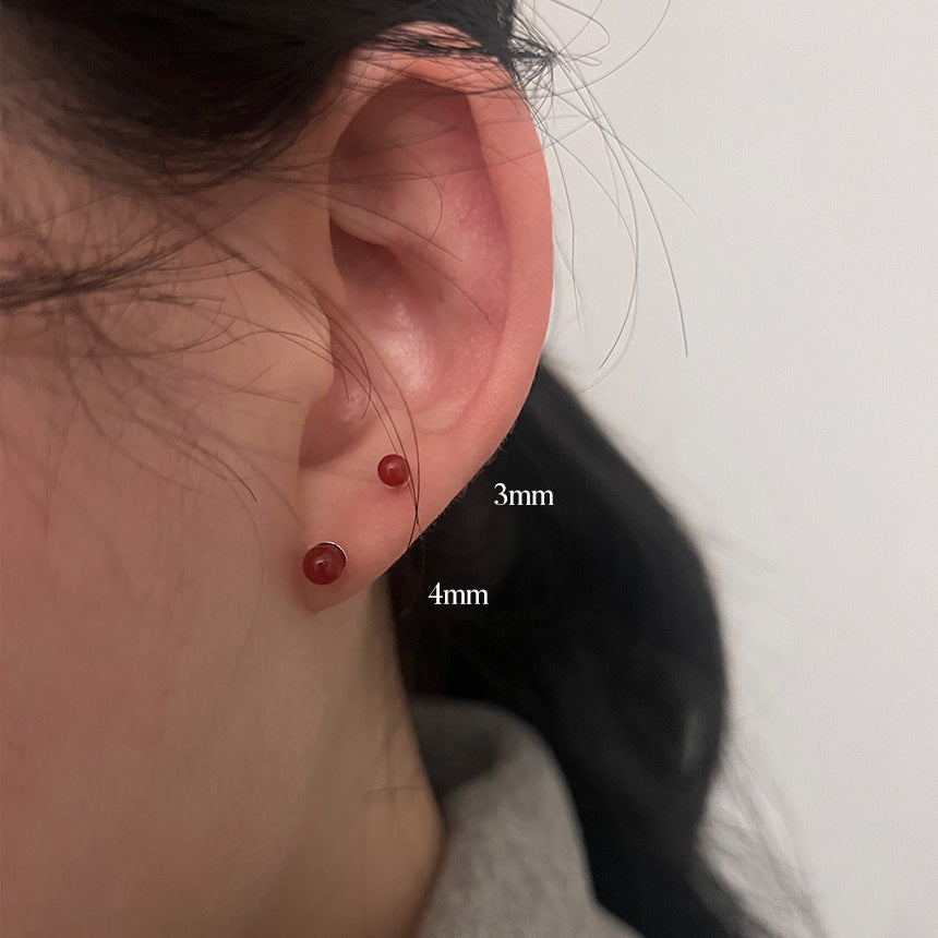 Pendientes Minimalistas Geométricos con Forma de Letra de Plata de Ley 925 con Incrustaciones de Ágata Roja para Mujer