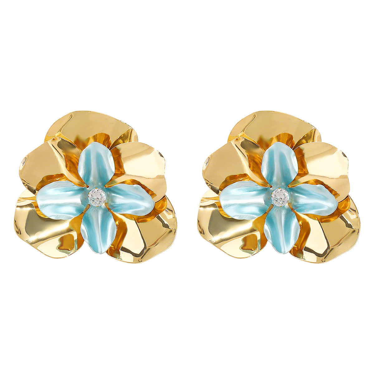 Pendientes Florales Minimalistas de Fresia Dulce en Hierro Bañado con Detalles de Diamantes de Imitación para Mujer