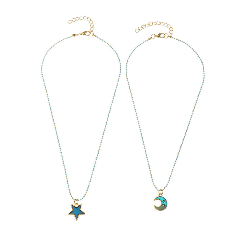 Set di collane con ciondolo geometrico in lega a forma di stella e luna per l'amicizia per bambine, su catena a maglie