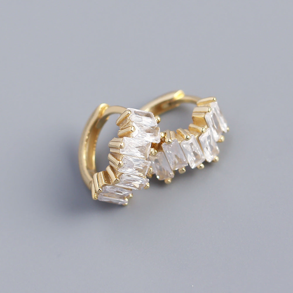 Orecchini rettangolari geometrici eleganti in argento sterling 925 con intarsio di zirconi cubici