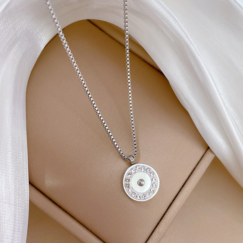 Collana Minimalista Geometrica in Acciaio al Titanio con Intarsio Completo di Strass per Donna e Uomo, Catena Placcata Oro per la Clavicola