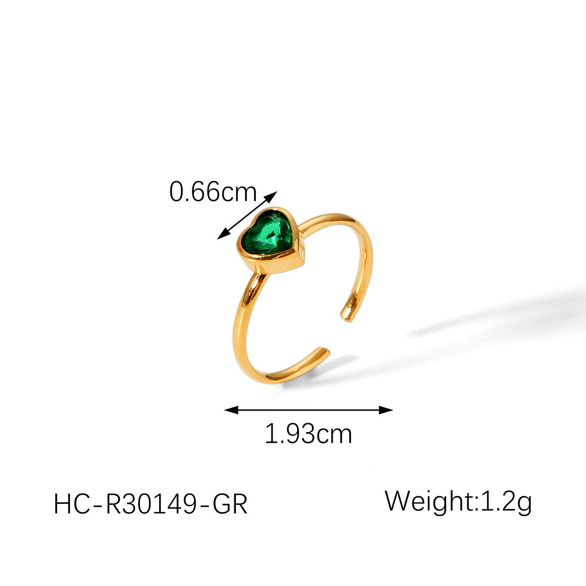 Anello Aperto da Donna Francese Lusso Leggero a Cuore con Strass Intarsiato in Acciaio Inox Placcato Oro 18K