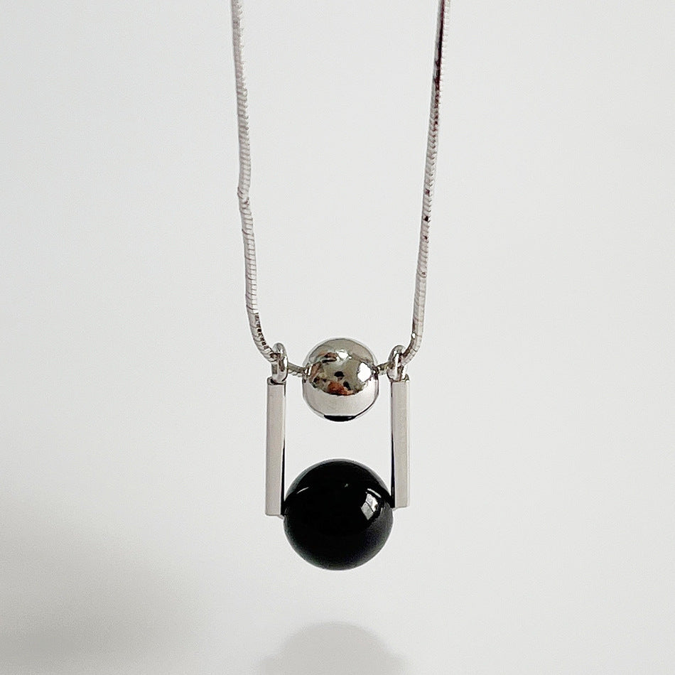 Collana con ciondolo in onice nero geometrico in argento sterling 925, gioielli minimalisti da donna