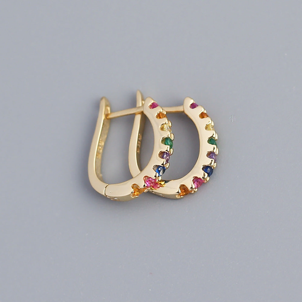 Pendientes de aro geométricos minimalistas en forma de U de plata de ley 925 con diamantes de una fila