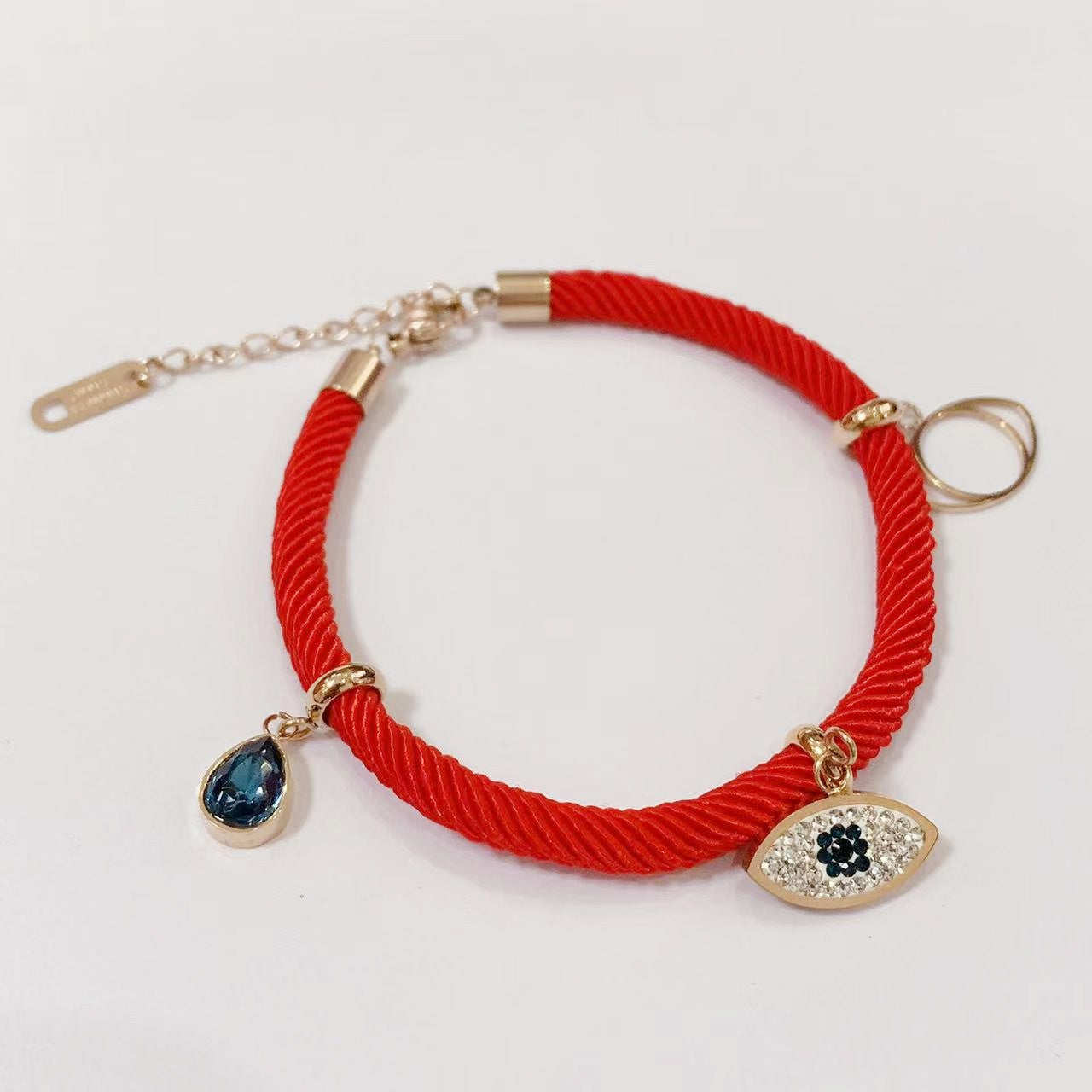 Bracciale Originale in Lega di Ottone Placcato Oro Rosa a Foglia con Cordino Rosso per Donna e Uomo