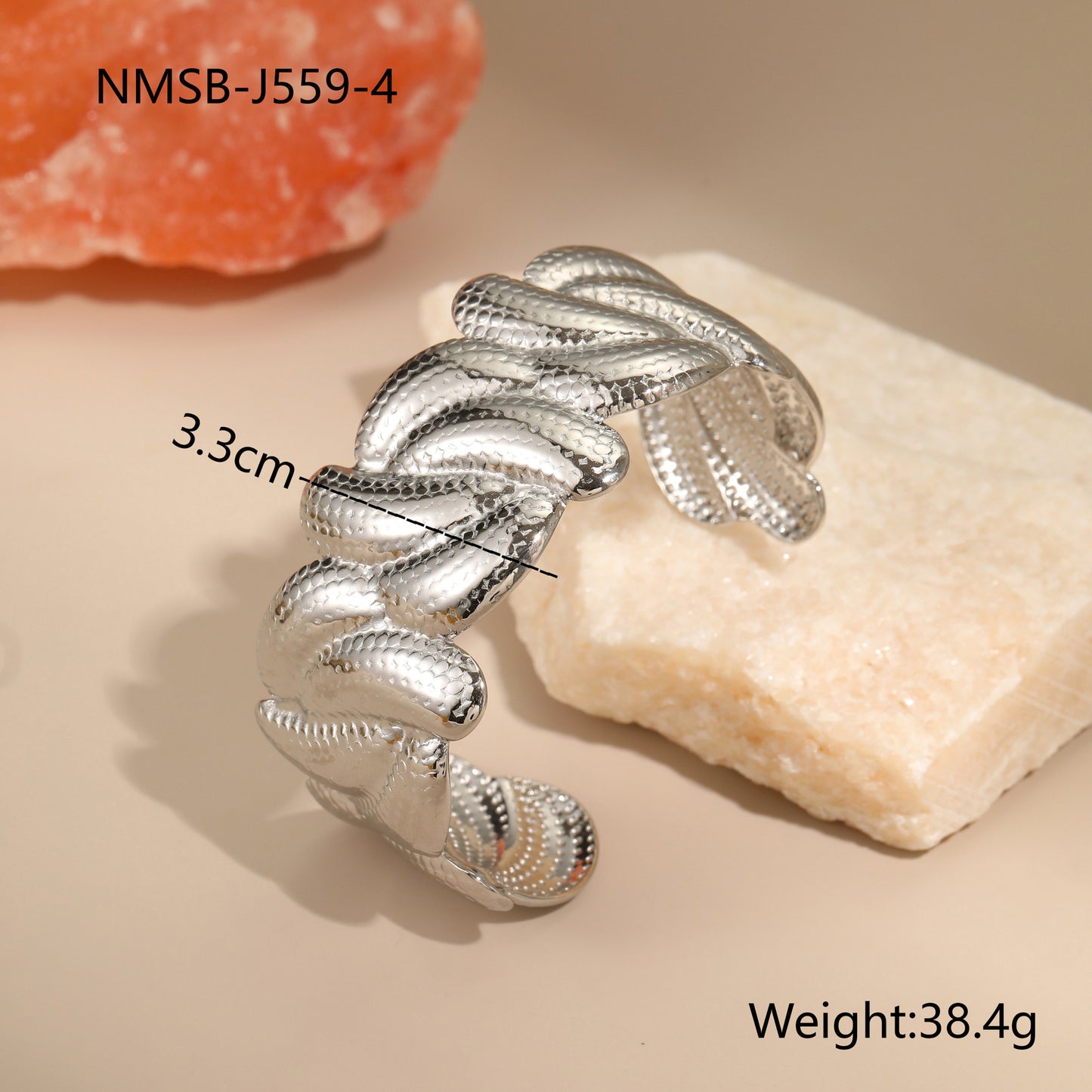 Bracciale alla moda con motivo geometrico in acciaio al titanio placcato oro 18K da donna, gioiello a bracciale aperto regolabile