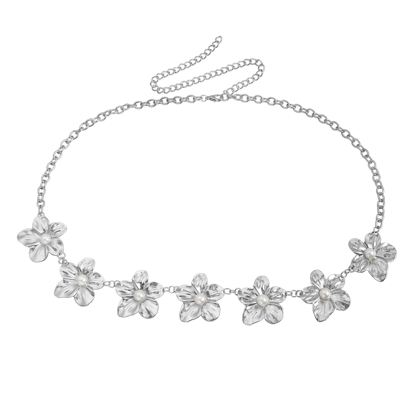 Punk Style Floral Pearl Beaded Body Chain for Women with Metal Chain and Lobster Clasp
