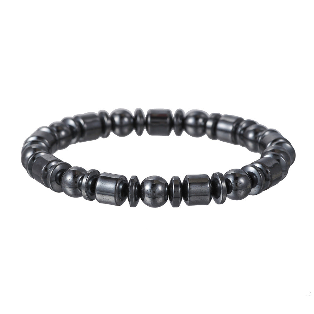 Geometric Round Hematite Magnetic Bracelet with Evil Eye Design