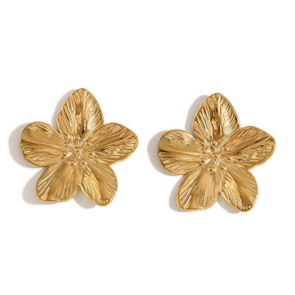 Minimalist Luxe Petal-Shaped Stainless Steel Earrings with 18K Gold Plating for Women