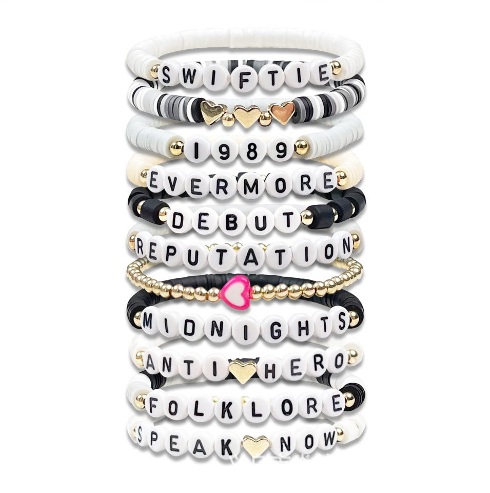 Sweet Geometric Heart Letter Resin Bracelet Set Unisex
