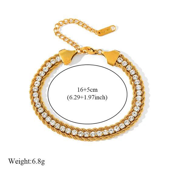 Bracciale da donna a catena con zirconi in acciaio al titanio placcato oro 18 carati, stile minimalista di lusso leggero