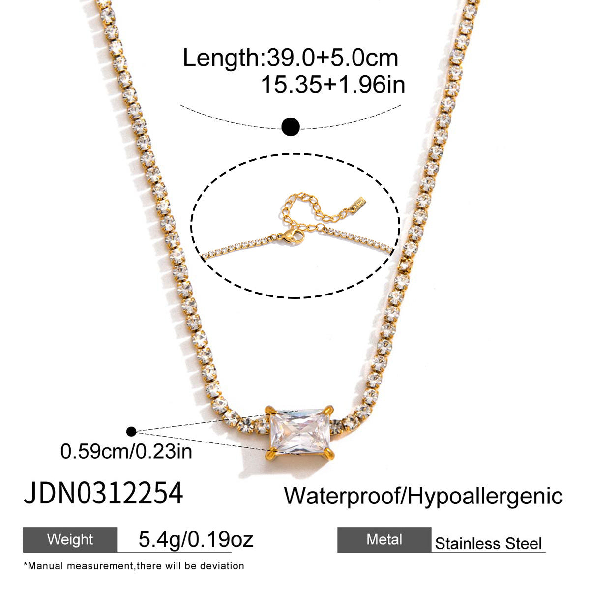 Elegant Minimalist Geometric Cross Stainless Steel PVD Necklace with Cubic Zirconia for Women