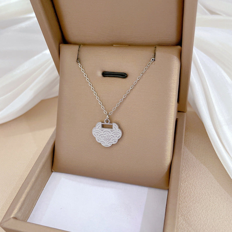 Minimalist Cloud and Fortune Lock Pendant Necklace in Titanium Steel with Gold Plating for Women and Men