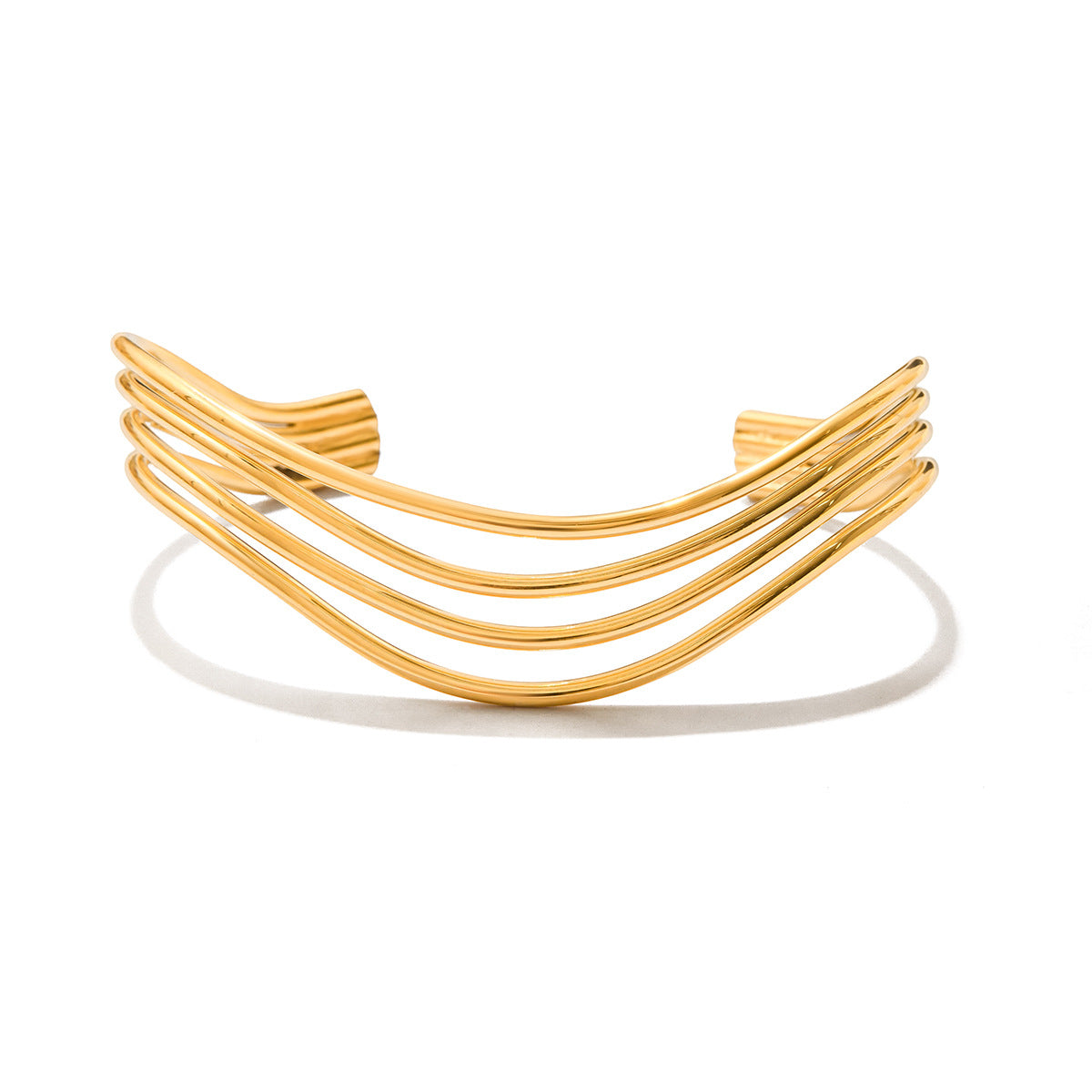 Pulsera Minimalista de Acero de Titanio con Líneas Geométricas para Mujer con Acabado Chapado, Joyería de Lujo Hipoalergénica de Acero Inoxidable