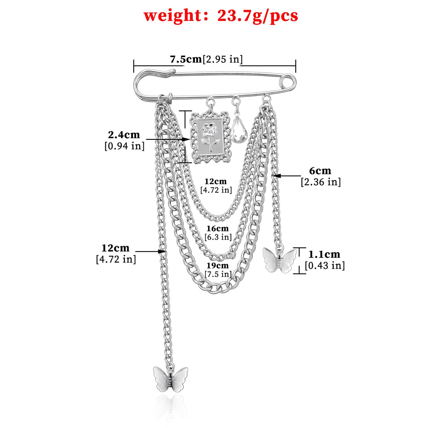 Women's Floral Butterfly Brooch Rhinestone Alloy Plated Chain Pin Accessory