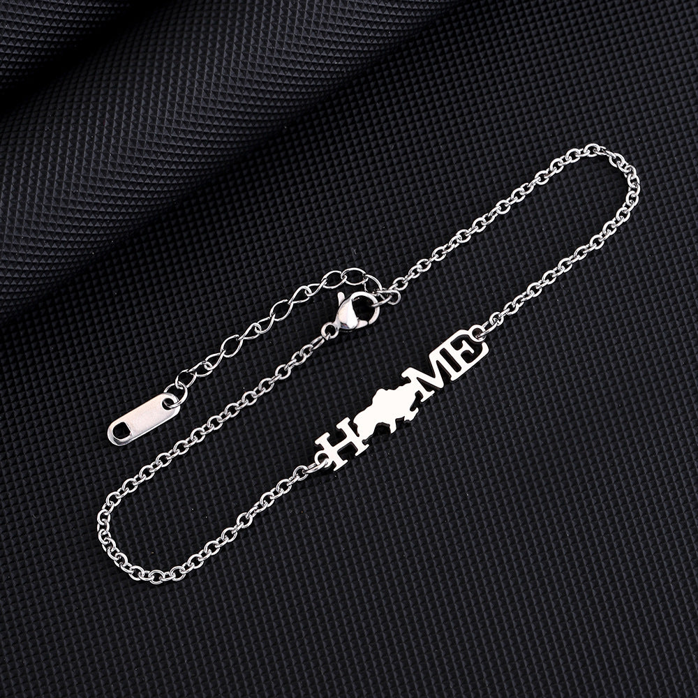 Bracciale con Pendente Geometrico in Acciaio Inossidabile Stile Etnico da Donna con Finitura Galvanizzata