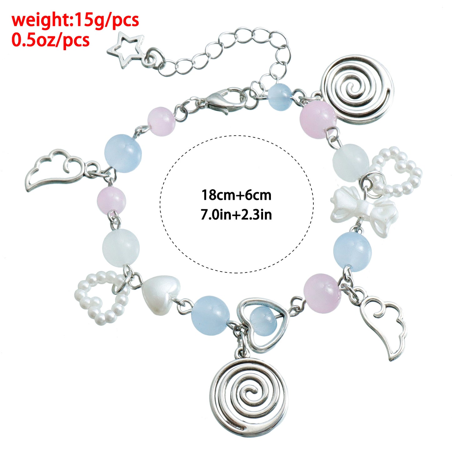 Geometric Beaded Bracelet for Women with Imitation Pearl and Heart Charms Electroplated Metal Bracelet for Anniversary Gift