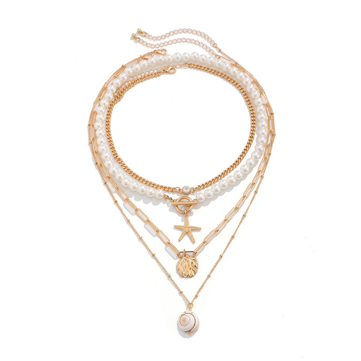 Vintage Starfish Shell Beaded Necklace with Faux Pearls for Women