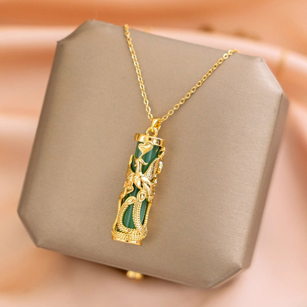 Collana Pendente Fenice Floreale Irregolare dal Design Originale in Acciaio Titanio Placcato Oro per Donna Unisex Minimalista Ciondolo a Medaglione Regalo
