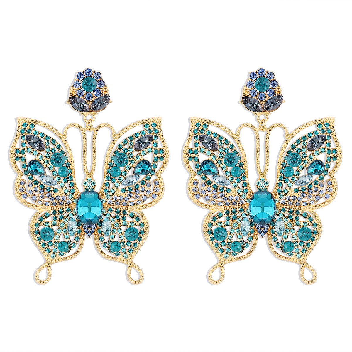 Pendientes góticos vintage de mariposa para mujer con diseño calado, base de aleación y incrustaciones de diamantes de imitación con acabado chapado