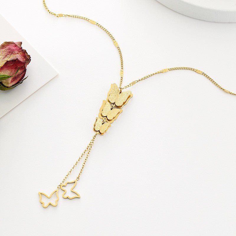 Gold Plated Titanium Steel Butterfly Necklace Unisex