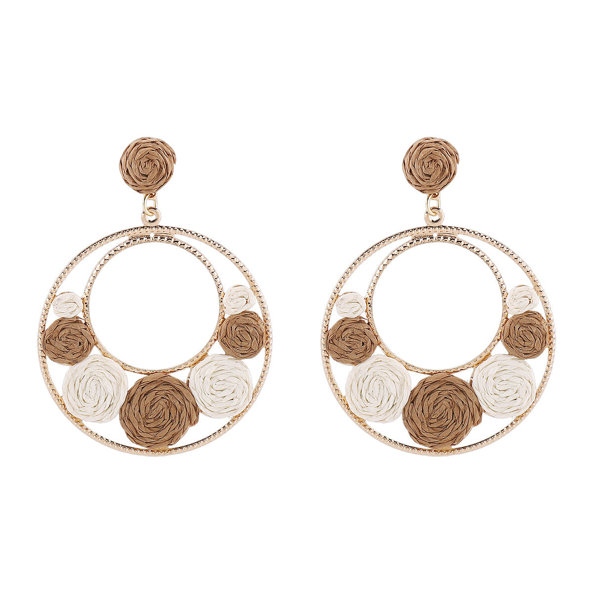 Pendientes de rafia con diseño geométrico y base de aleación para mujer, joyería artesanal llamativa