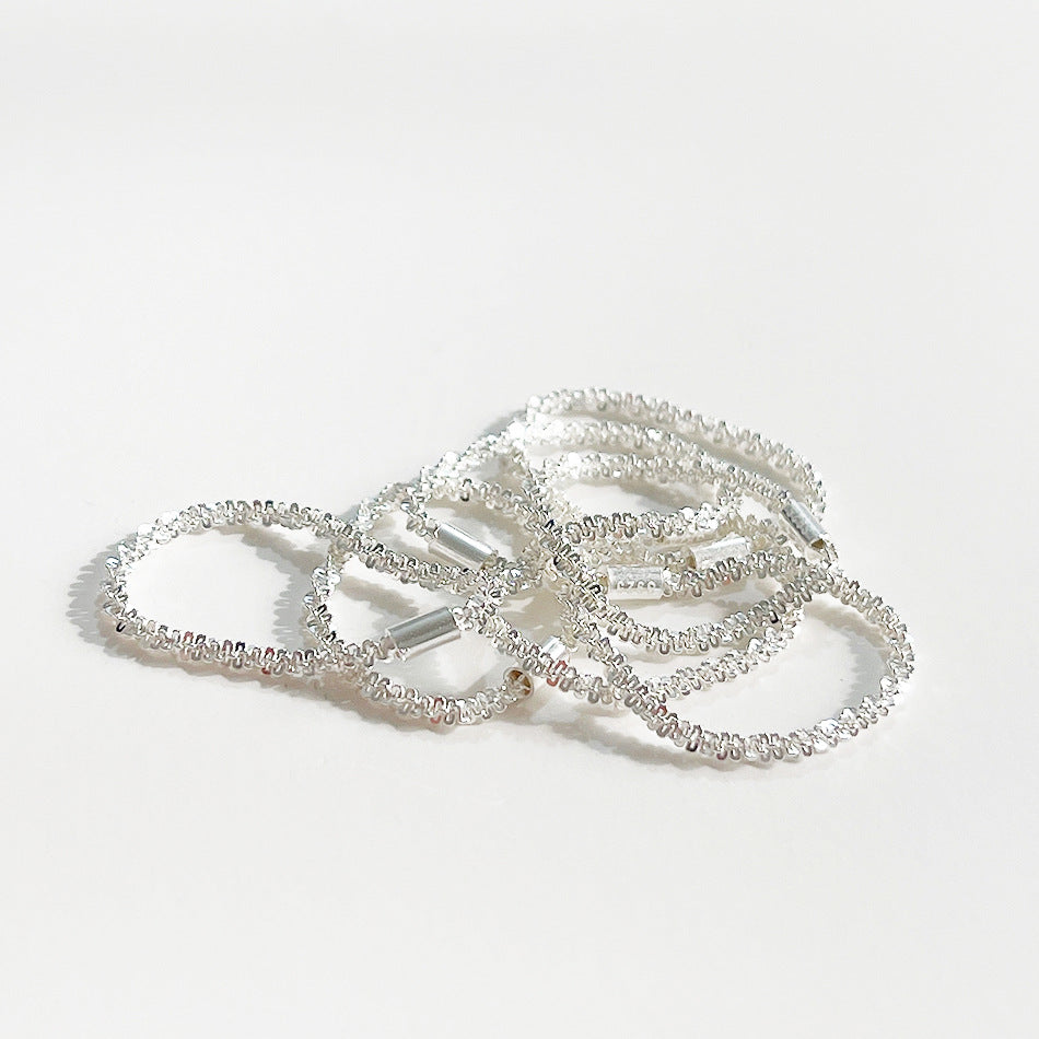 Minimalist Geometric S925 Sterling Silver Ring with Cauliflower Texture for Women