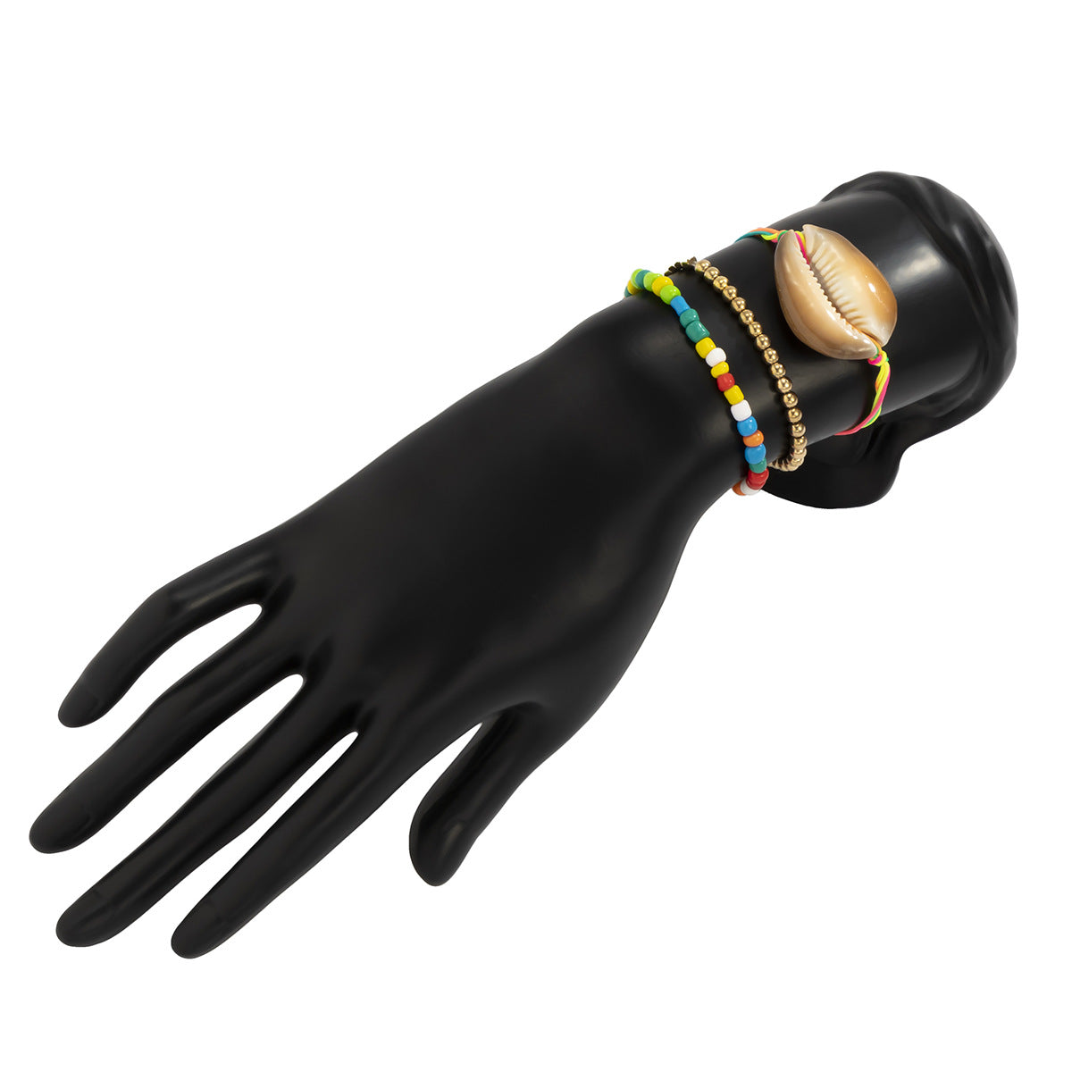 Bracciale elastico Boho Chic da donna con perline, ciondoli a conchiglia e dettagli a margherita in resina e plastica