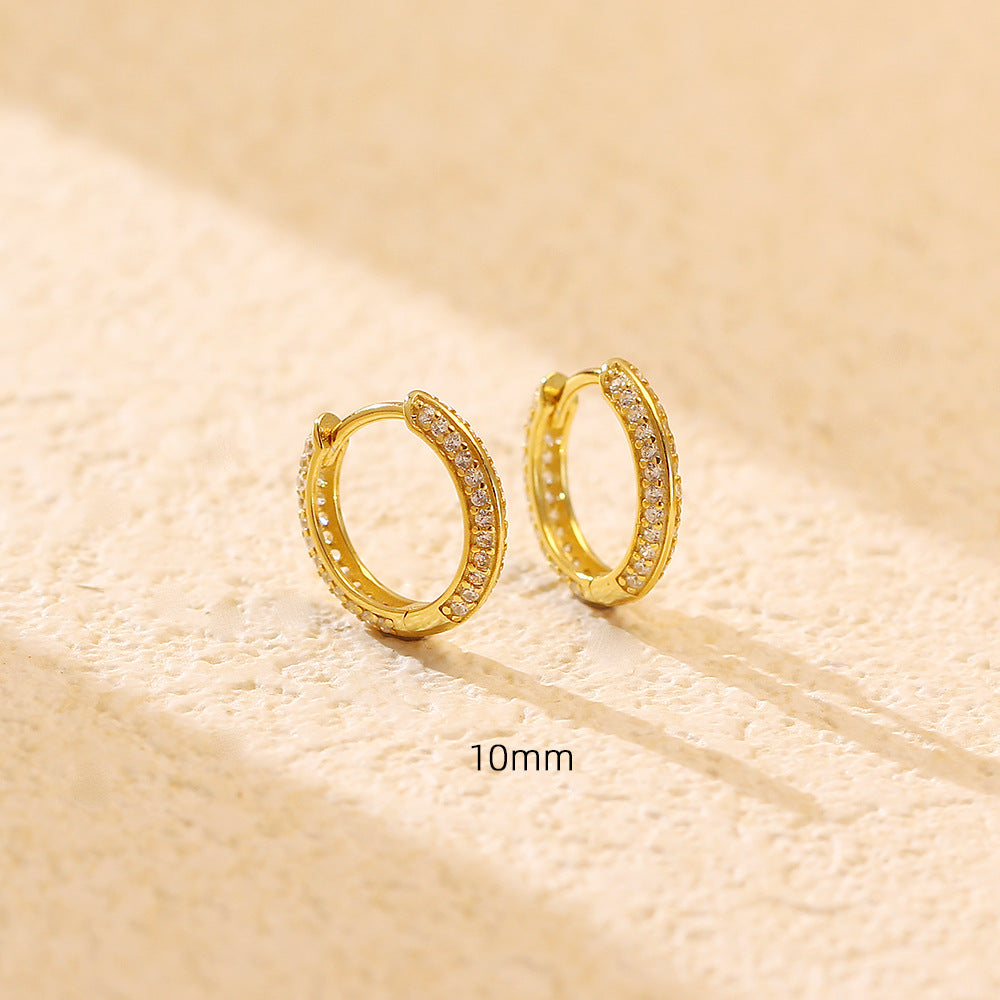 Eleganti Orecchini a Cerchio da Donna con Diamanti Intarsiati Rotondi Geometrici in Argento Sterling 925