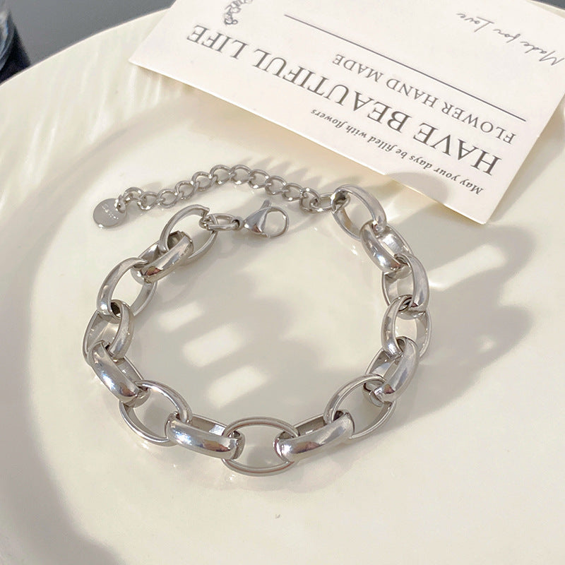 Geometric Plated Titanium Steel Curb Chain Bracelet with Smile Element