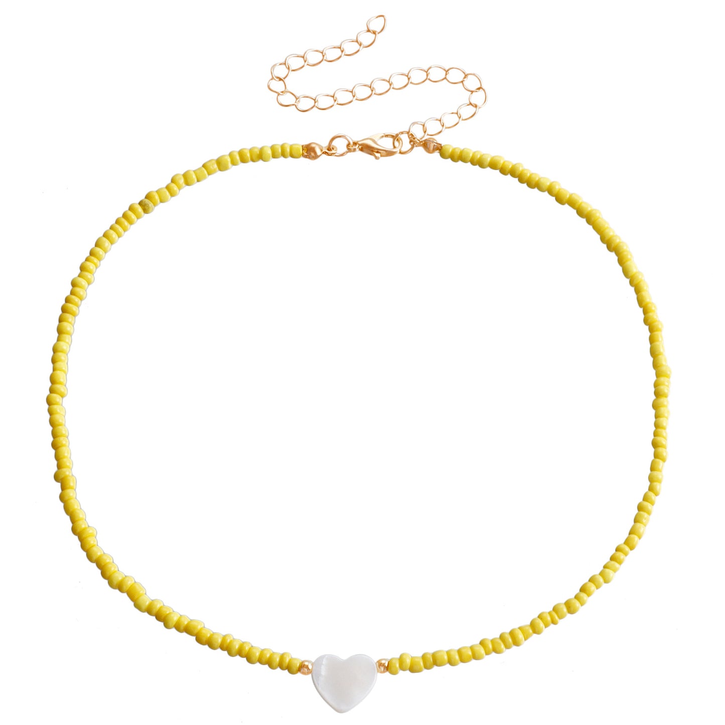 Collar con colgante de nácar en forma de corazón bohemio con cadena de cuentas para mujer
